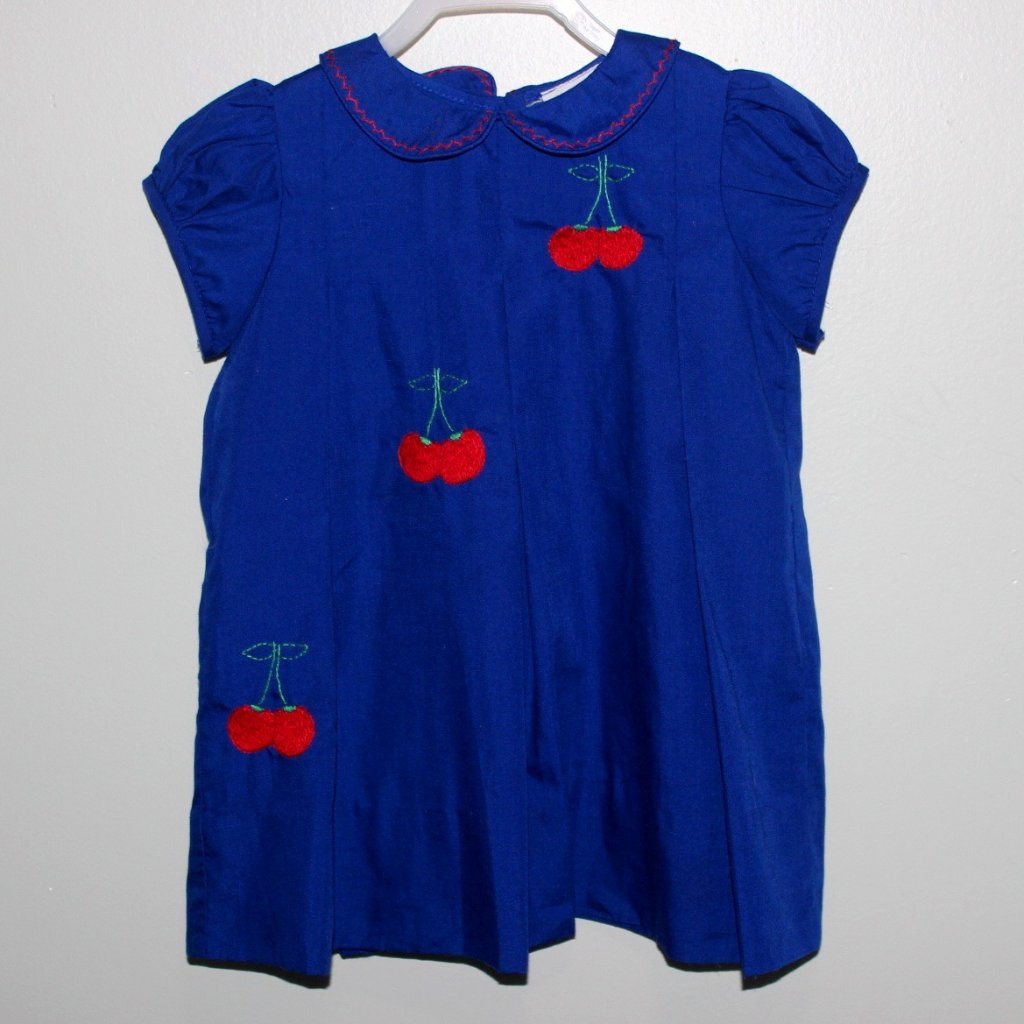 Girls The Proper Peony Original Navy Cherry Classic Embroidered Dress Set Sz 24m